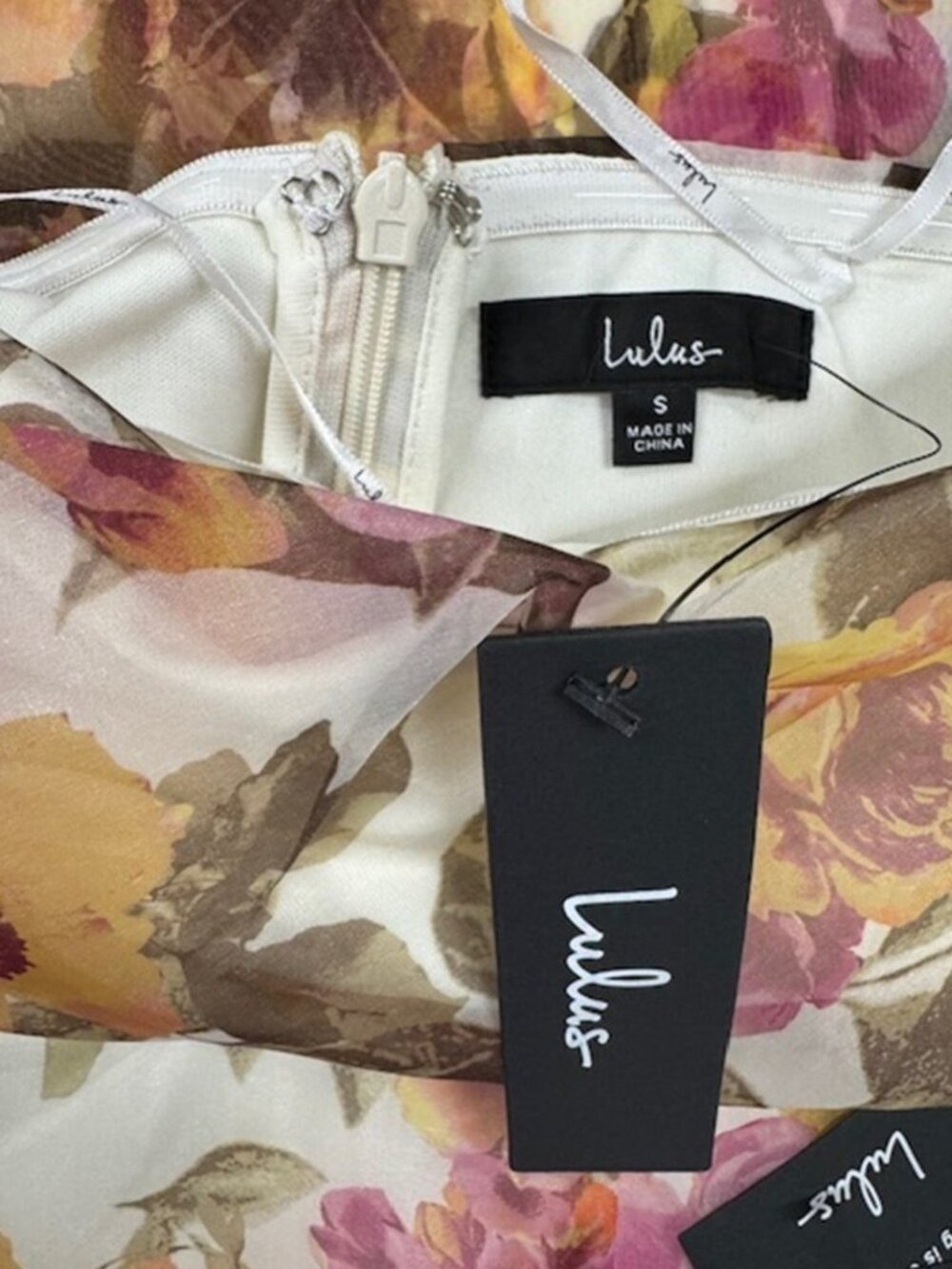 NWT Lulus Fleur of Dreams Ivory and Pink Floral Print Organza Maxi Dress size S - Picture 13 of 14